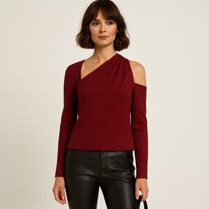 Jonathan Simkhai Dia Top 10 NWT Red Crepe Asymmetrical One Shoulder Blouse